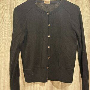 Gap Crewneck Cardigan Black Sweater, 100% Merino Wool, Size Petite Small